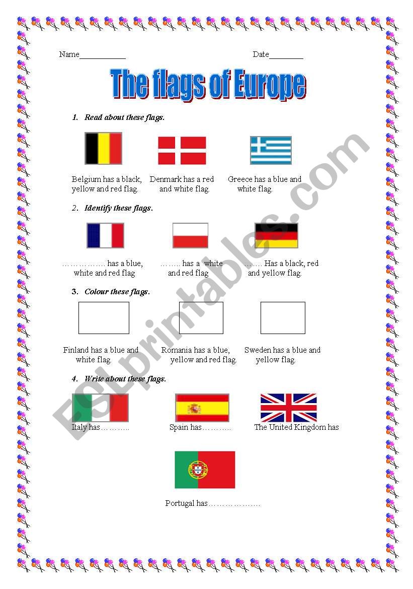 Flags of Europe worksheet