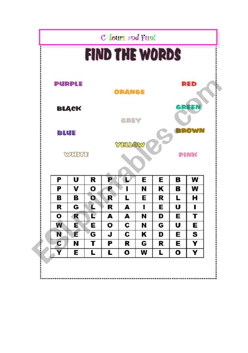 Colours Wordsearch worksheet