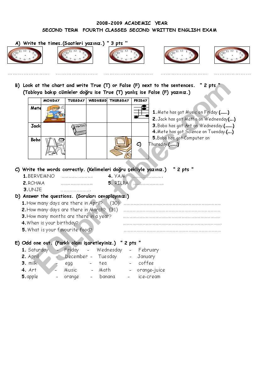 4 th secon term second exam worksheet