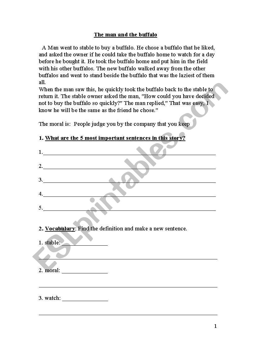The Man and the Buffalo worksheet