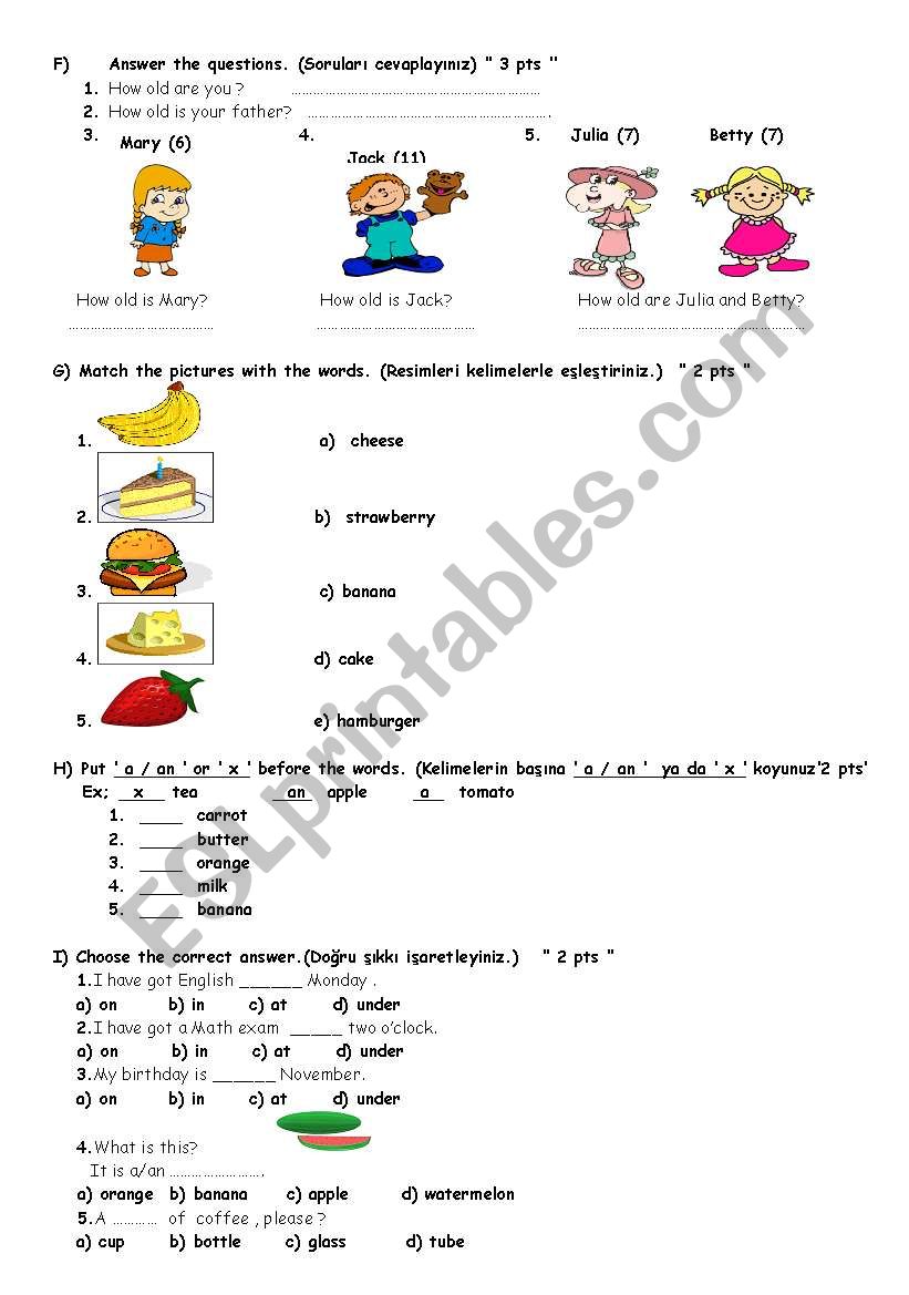 4th second term secon exam worksheet