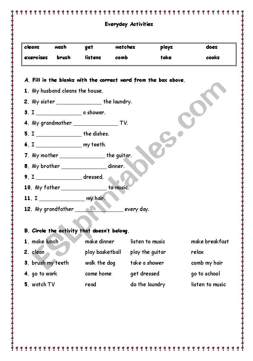everyday actions worksheet