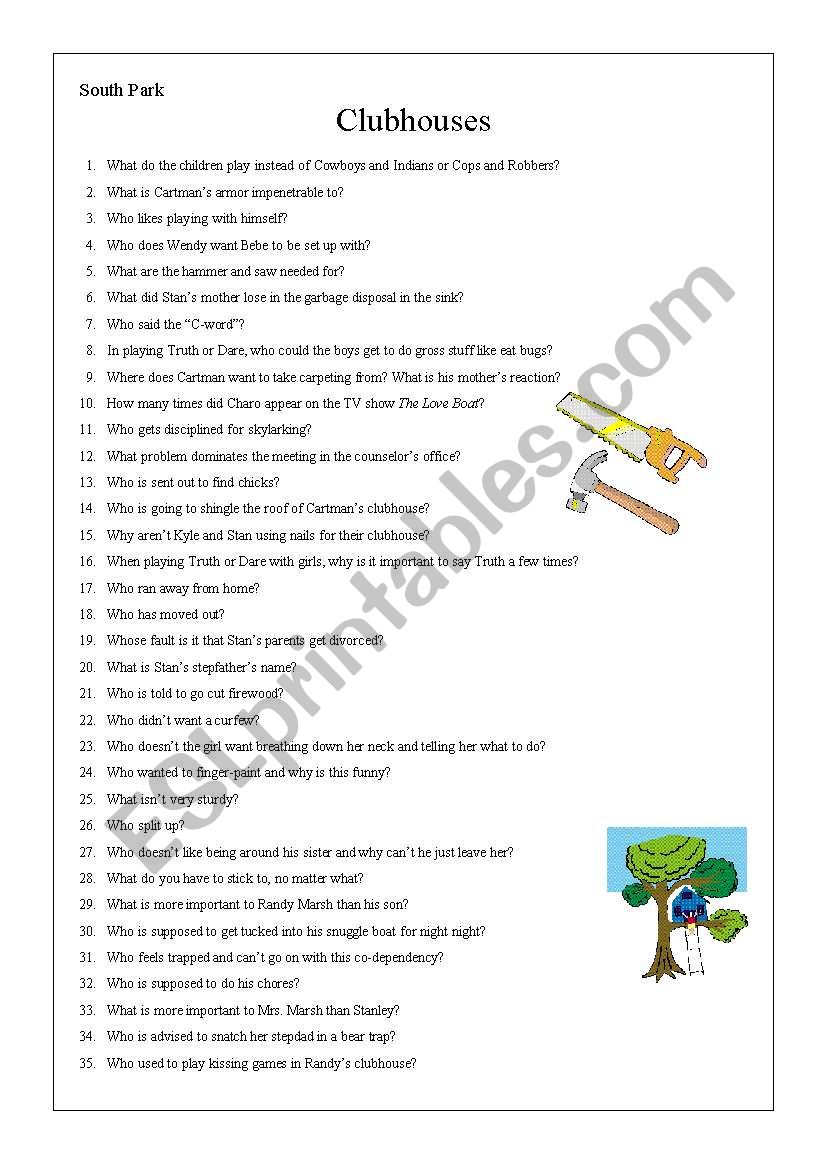 South Park - Clubhouses worksheet