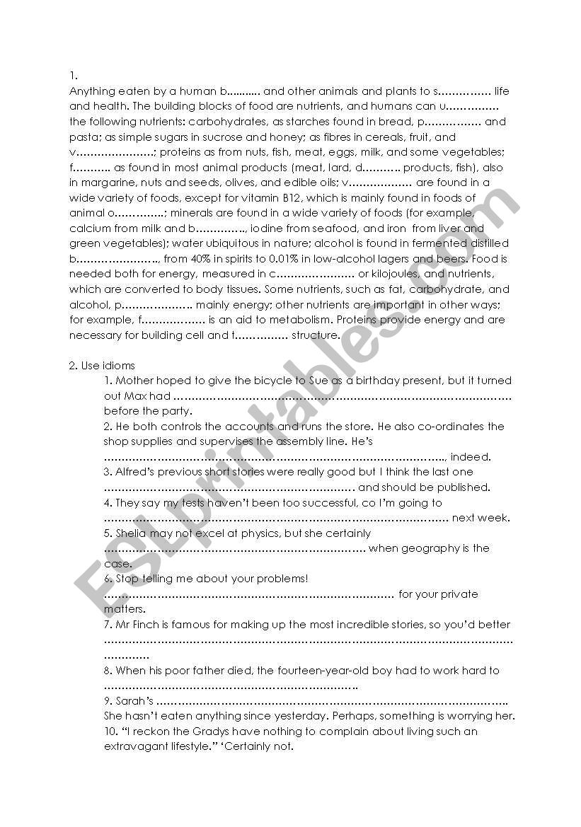 Food & Shopping worksheet