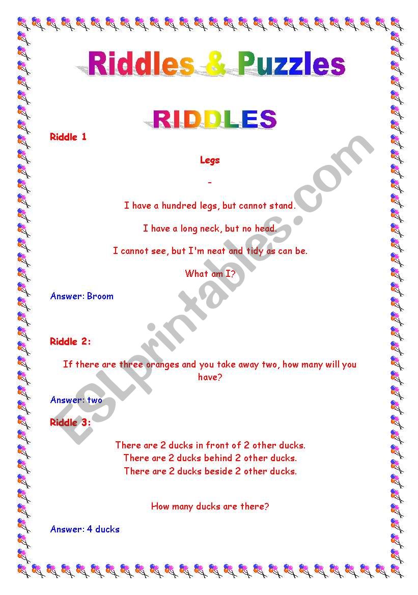 fun with riddles, puzzles and proverbs