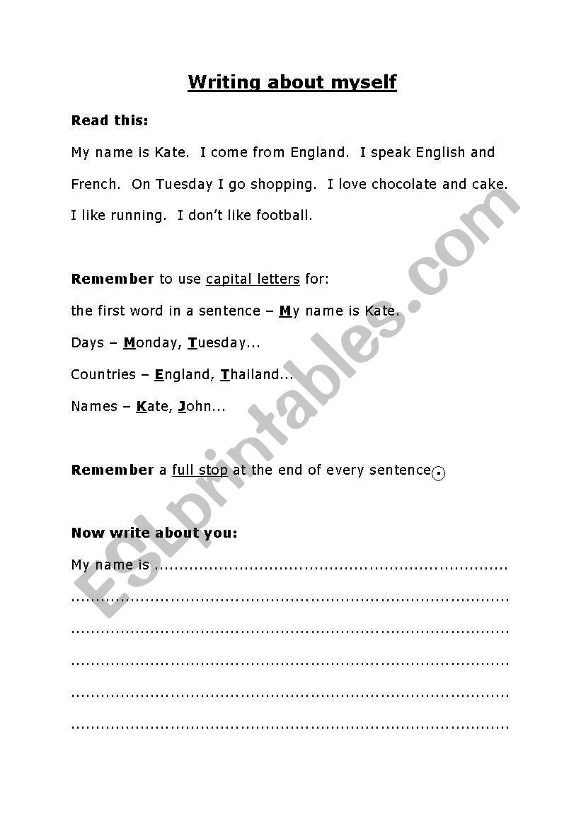 Writing about myself worksheet