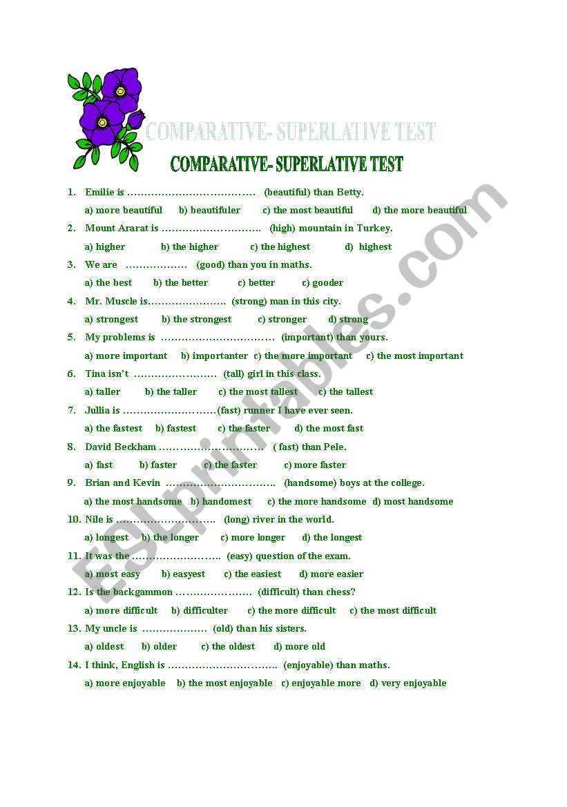 comparative and superlative worksheet