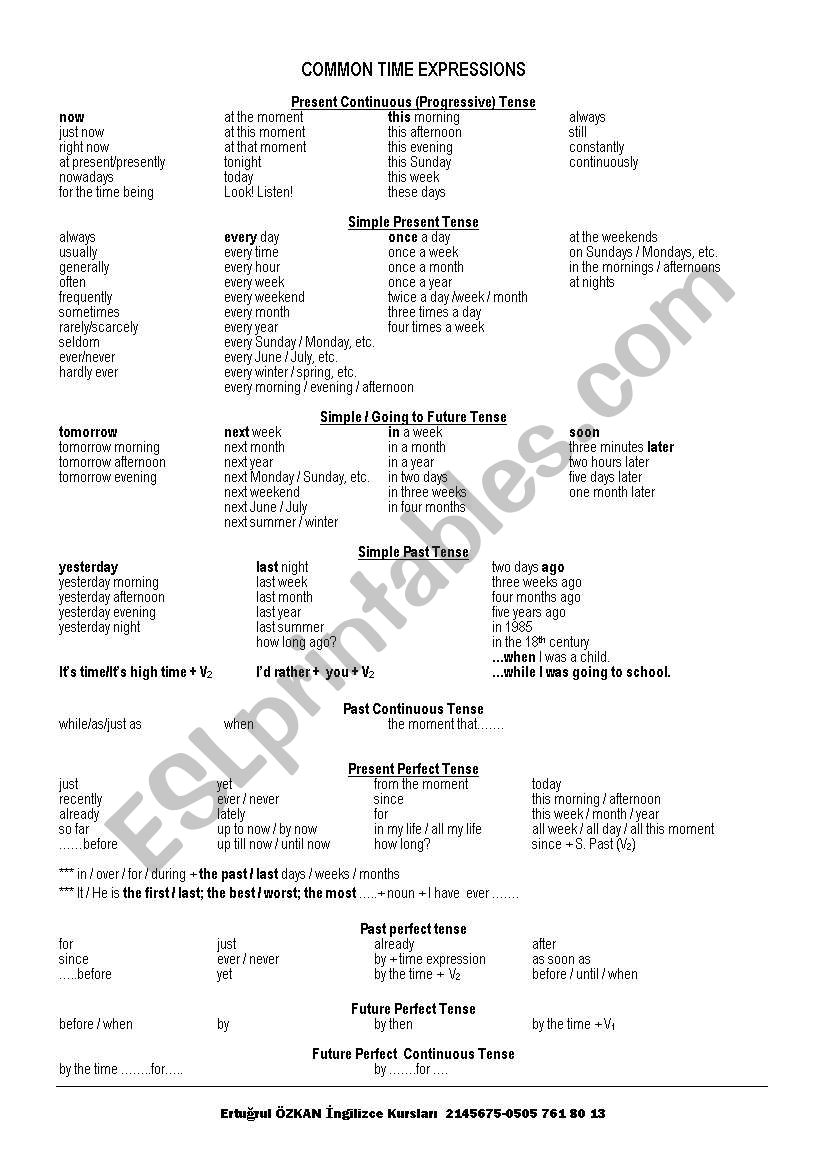 time expressions worksheet