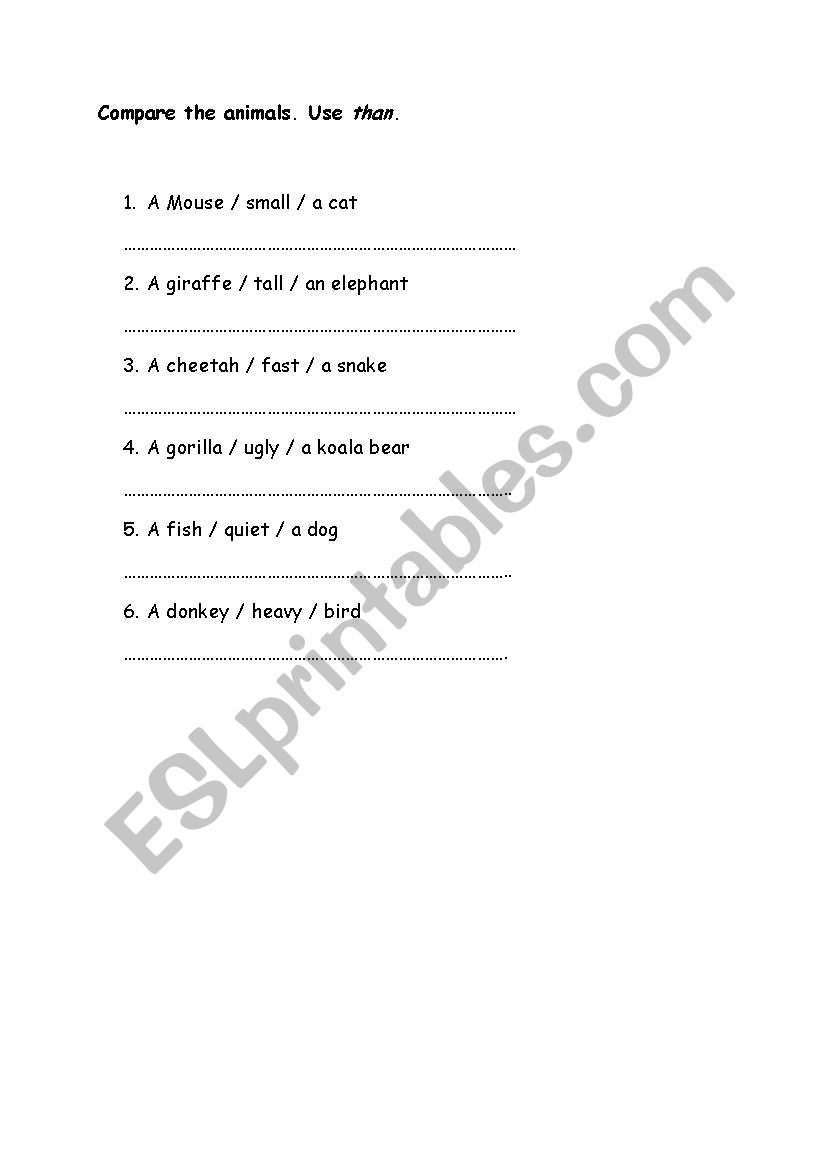 Animals Comparative worksheet