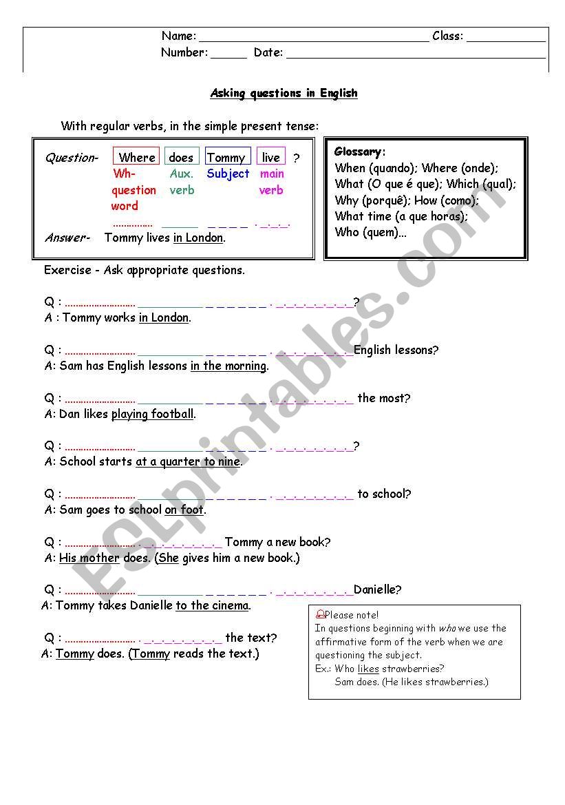 Asking questions in English worksheet
