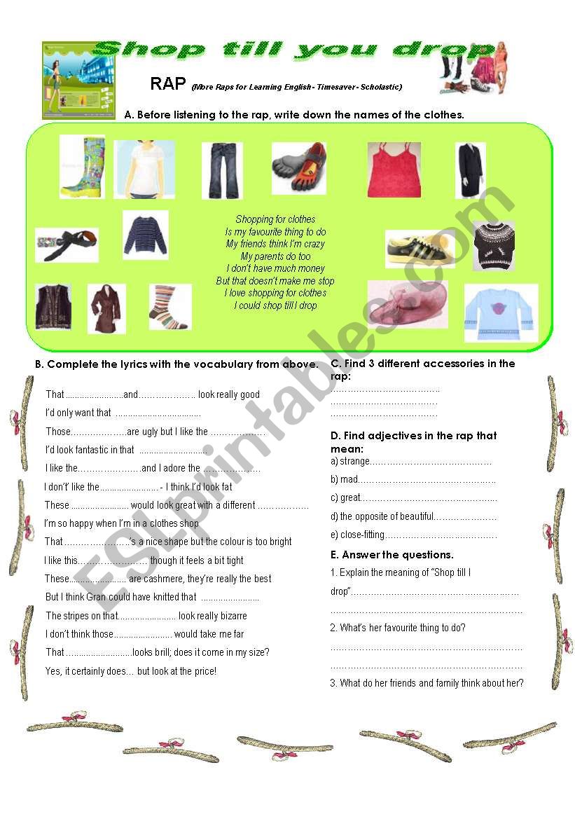 Shop till you drop (1) worksheet