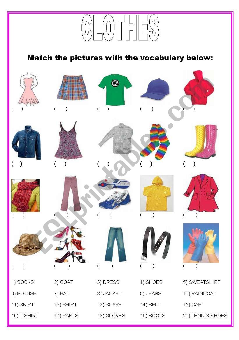 Clothes worksheet