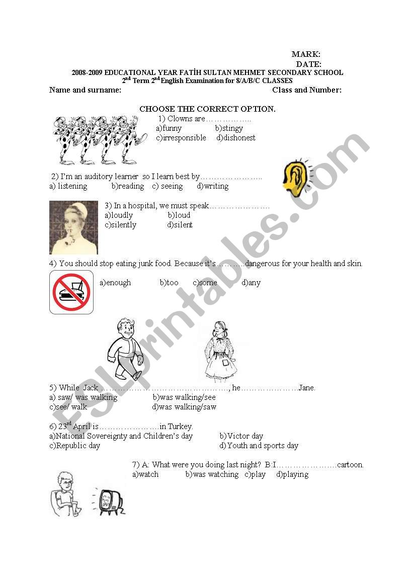 a general revision test for 8 grades(2 pages-17 multiple choice questions)