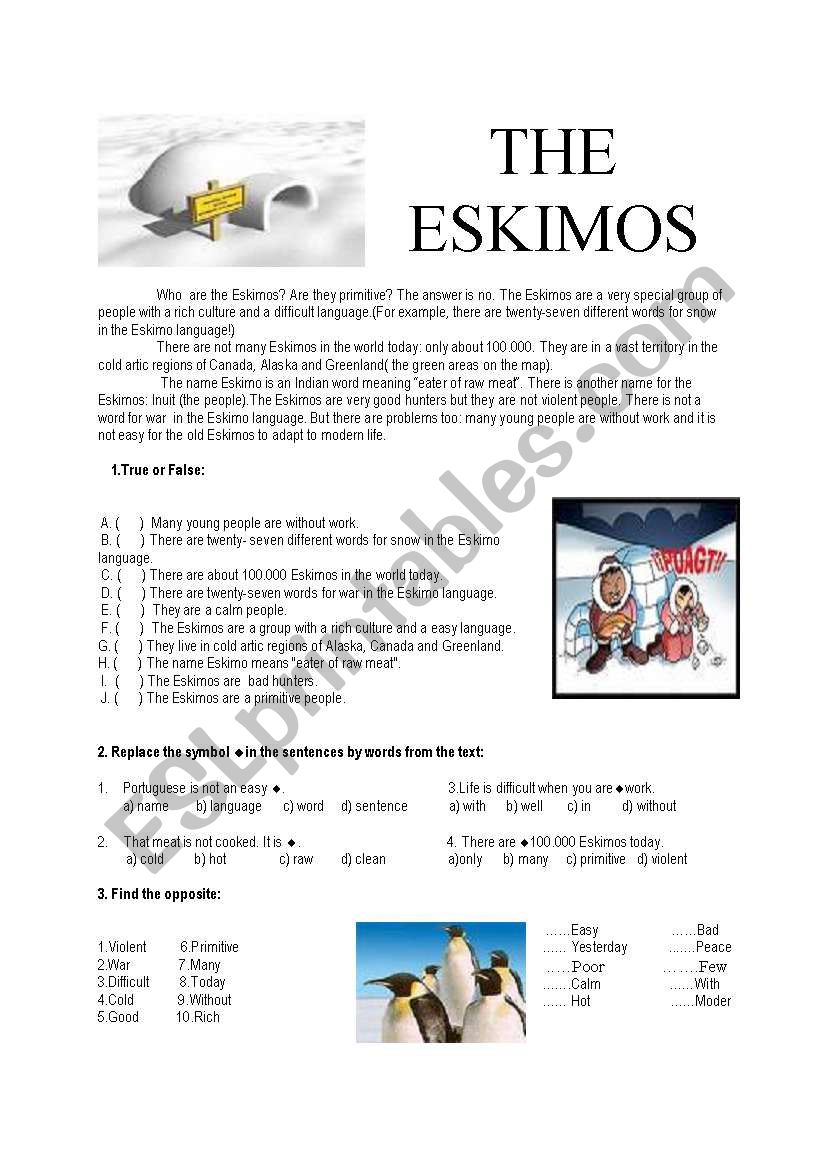 The Eskimos worksheet