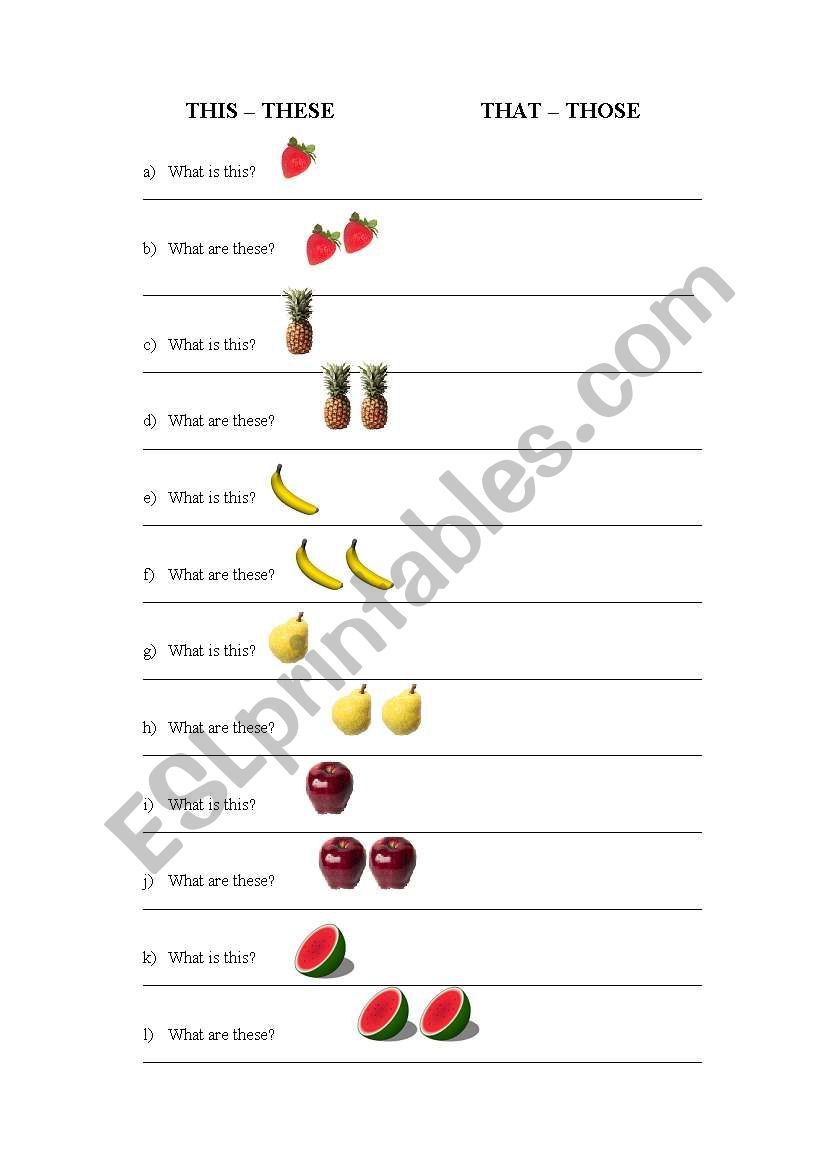 DEMONSTRATIVE PRONOUNS  worksheet