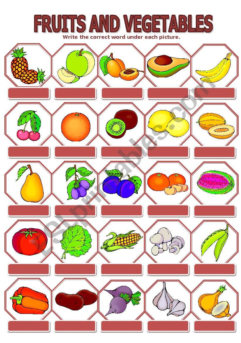 FRUITS AND VEGETABLES worksheet