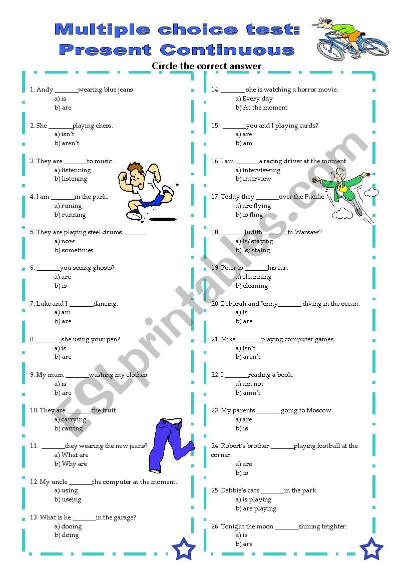 Present Continuous- a test worksheet