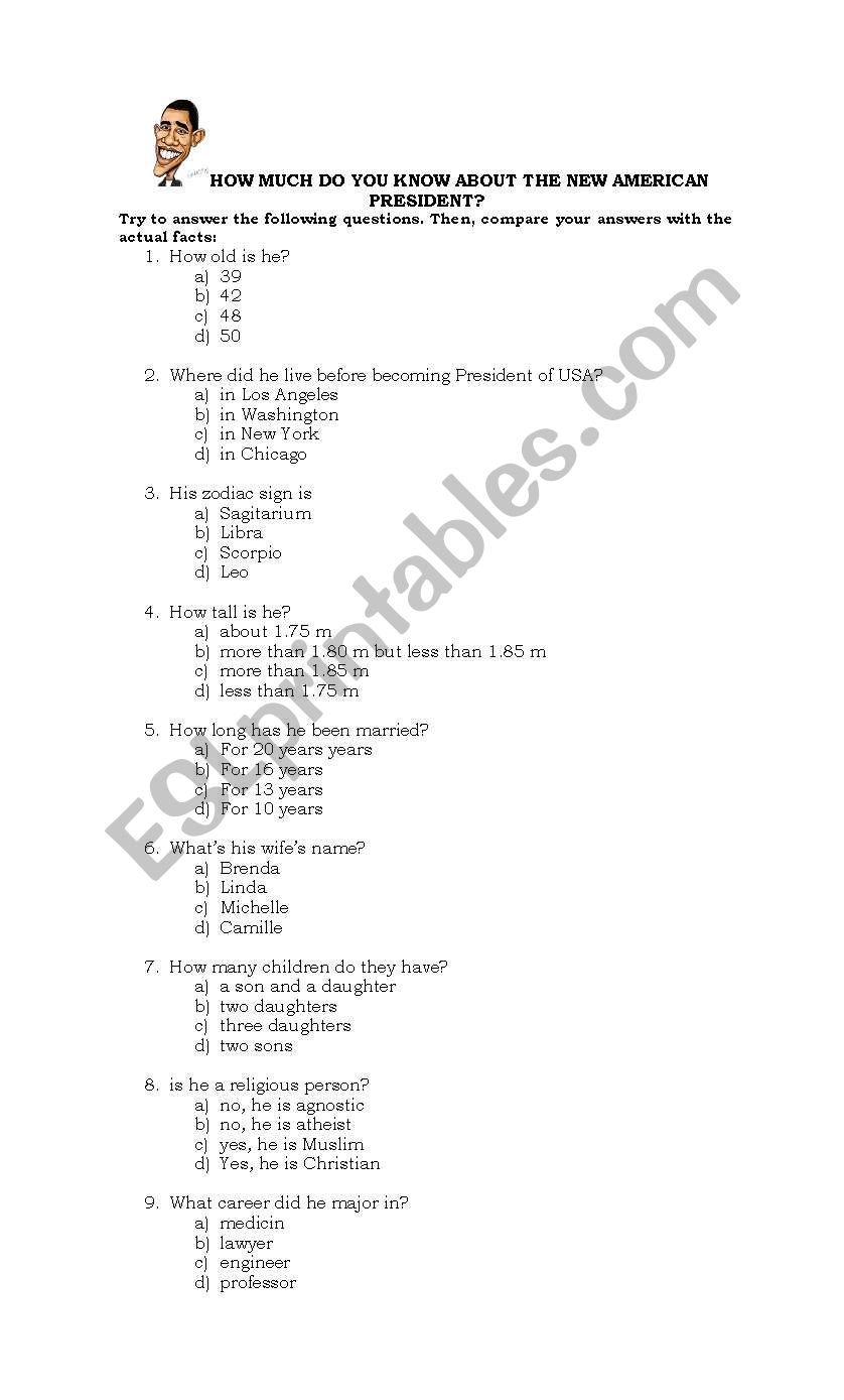 The Presidents Fact File worksheet