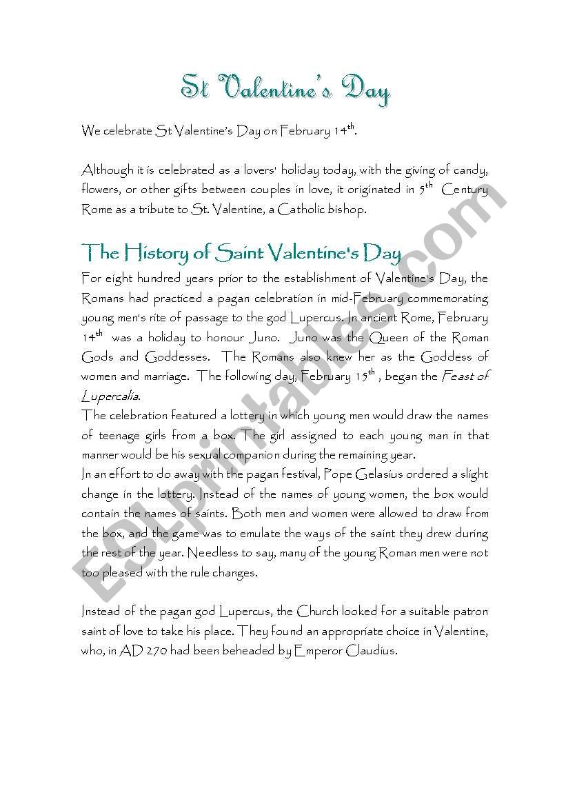 Valentines Day worksheet