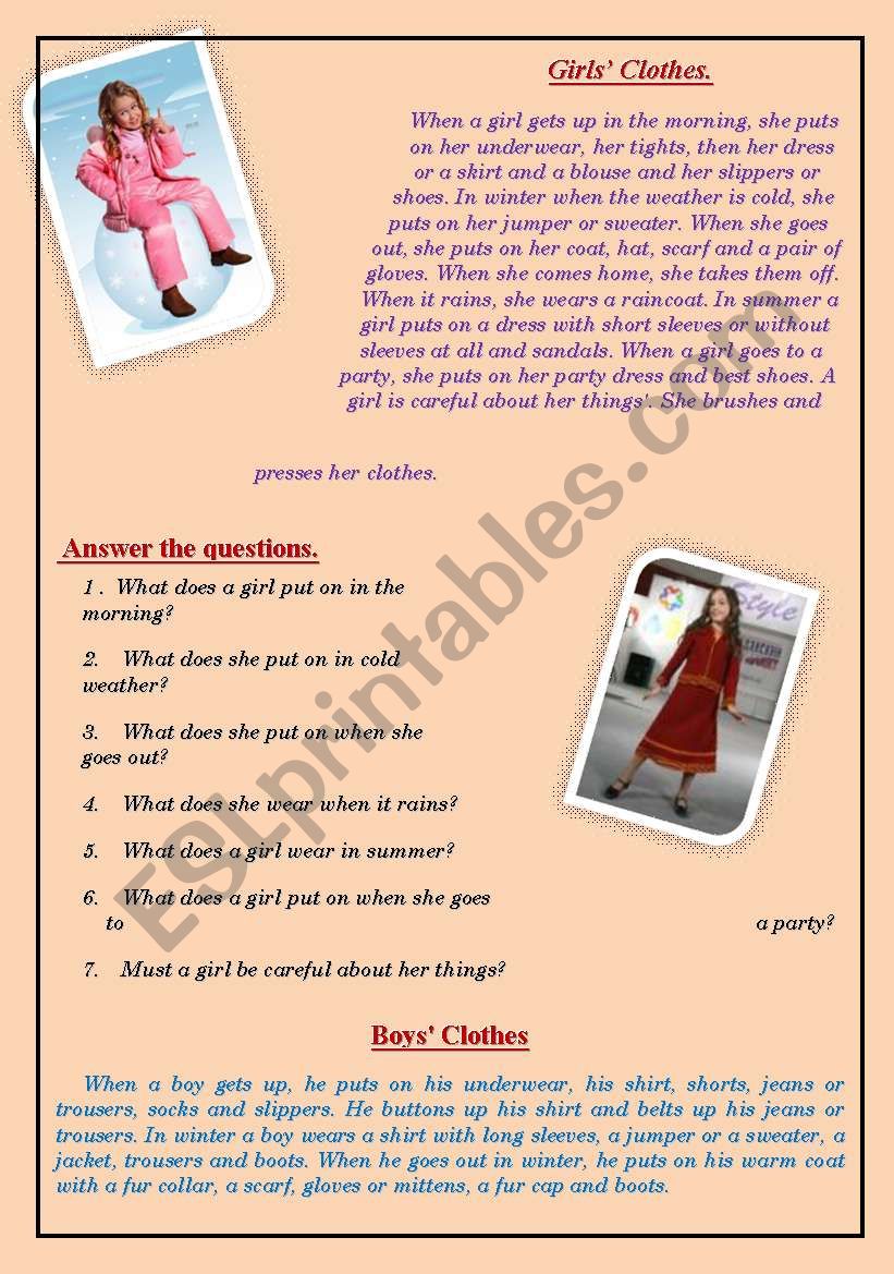 clothes worksheet