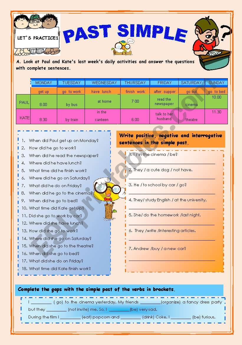 PAST SIMPLE - Let`s Practice1 - ESL worksheet by Rosario Pacheco