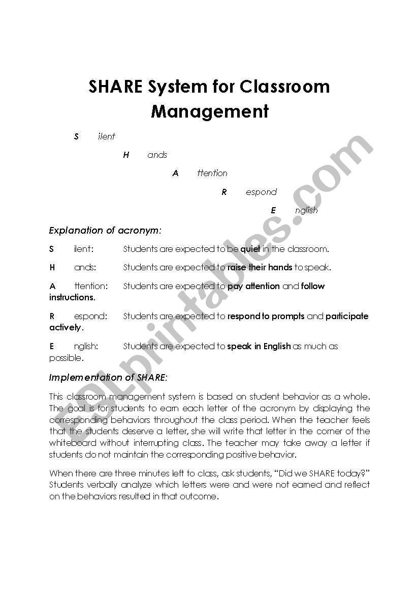 SHARE System for Classroom Management