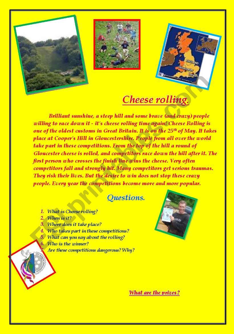 Cheese rolling holidays worksheet