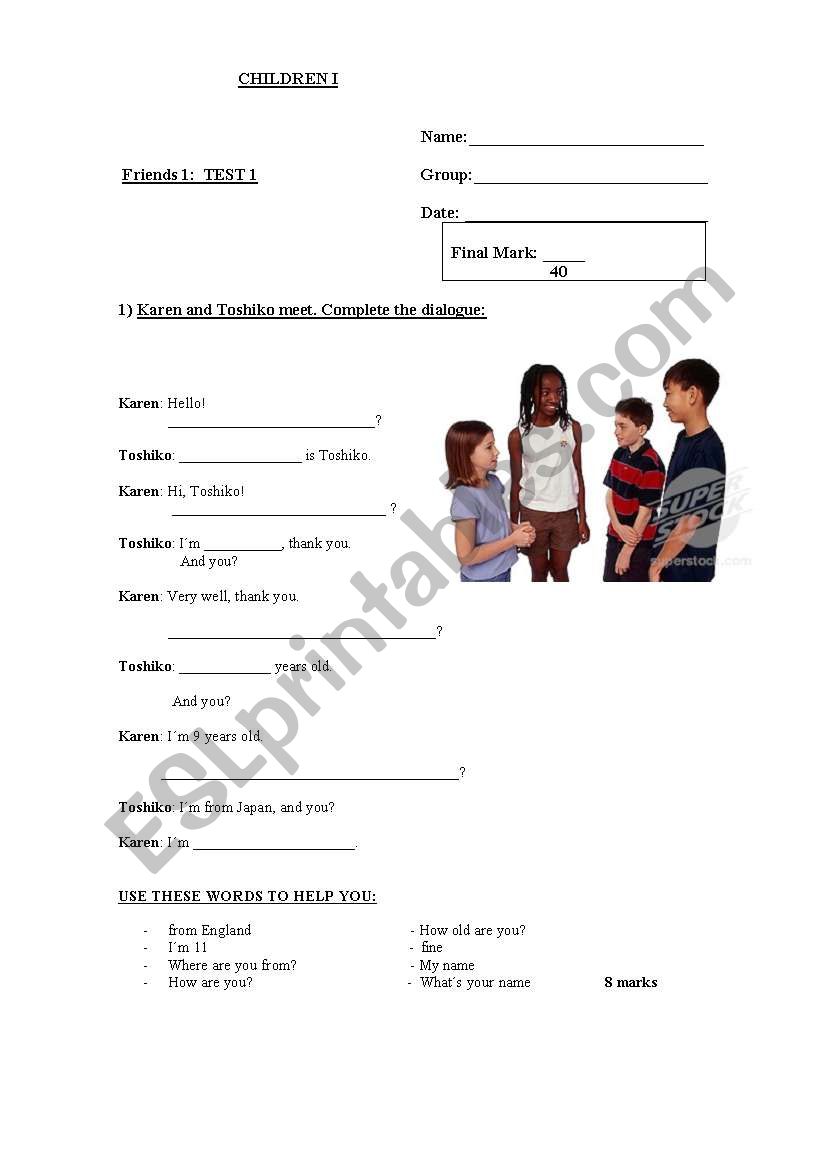 Children 1 Test worksheet