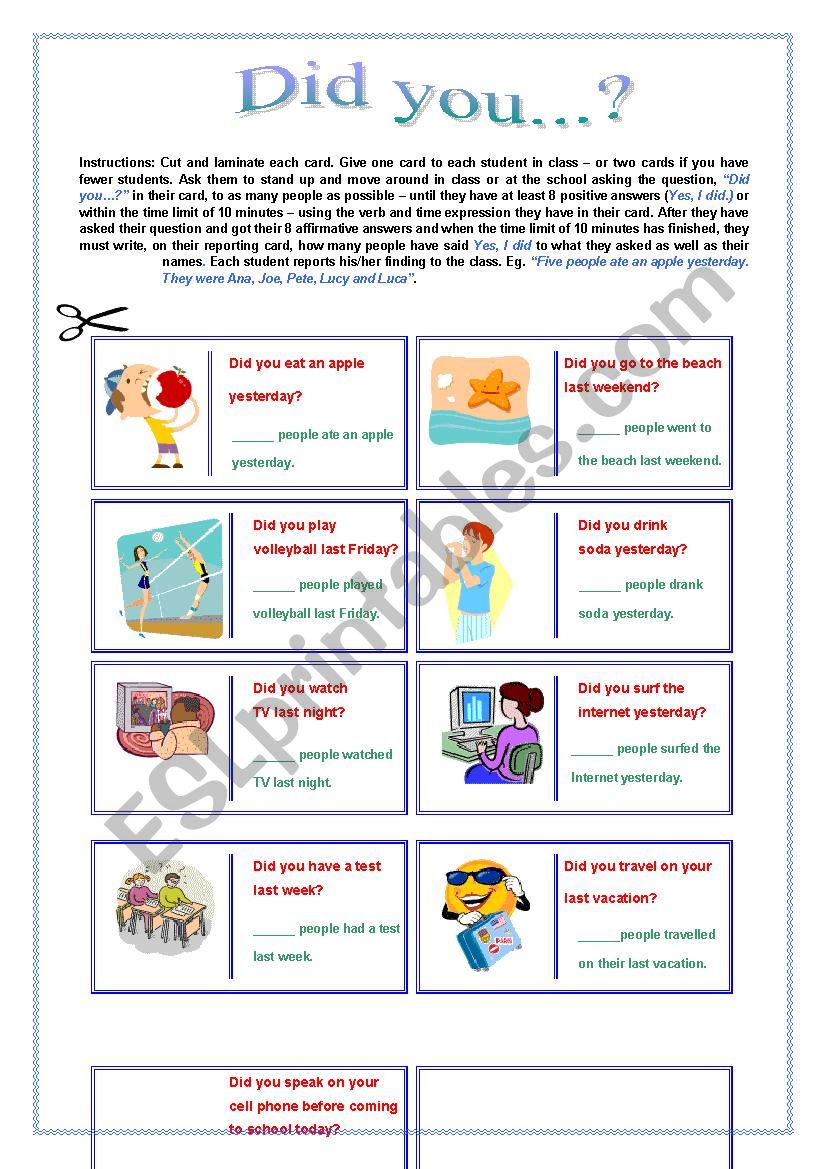 Did you...? worksheet
