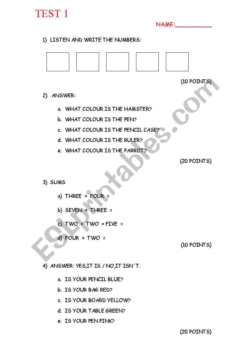 TEST 1 worksheet