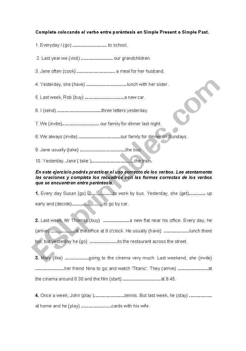 the simple and past grammar worksheet