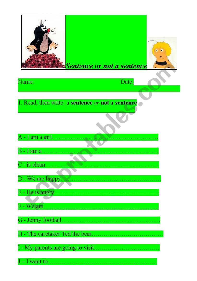 a sentence or not a sentence? worksheet