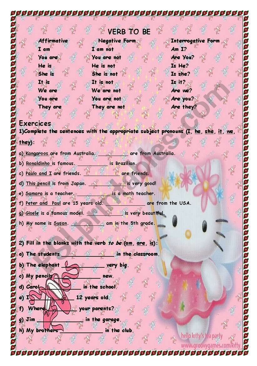 Verb to be worksheet