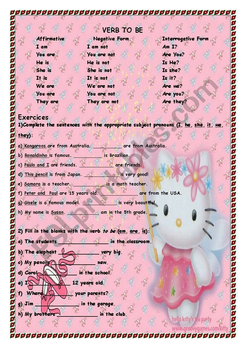 Verb to be worksheet