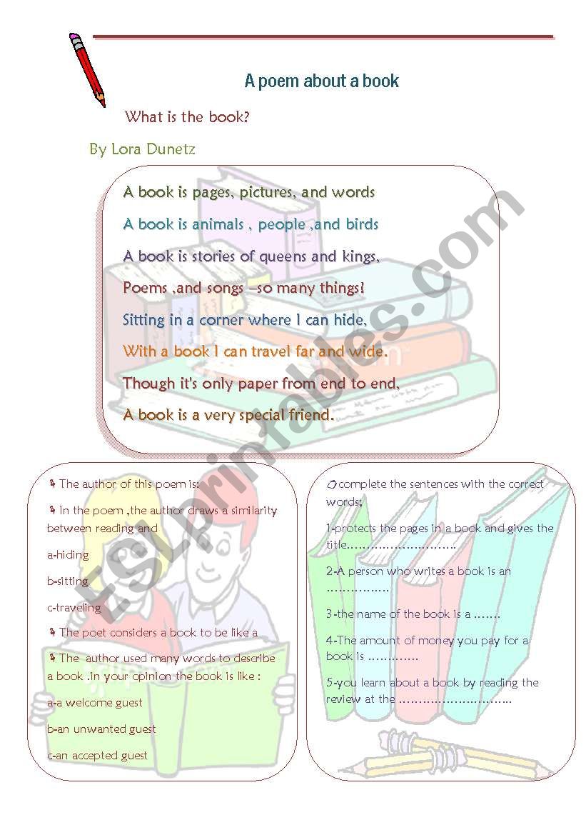 poem a bout a book worksheet
