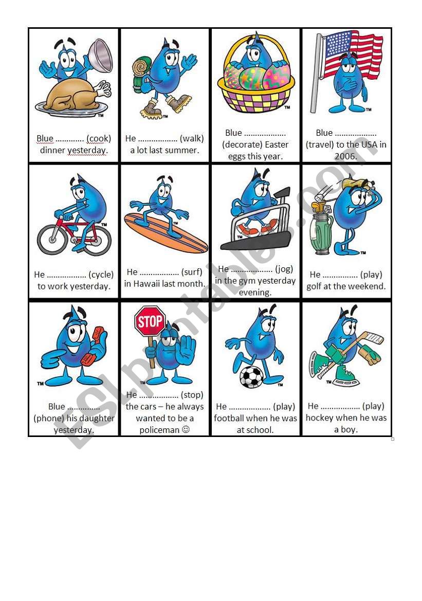 BLUE past simple bingo cards (complimentary to BLUE bingo board)