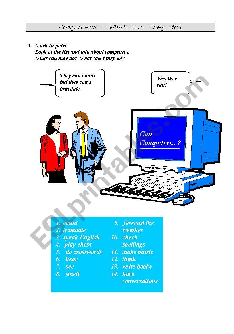 Computers - what can they do? (Suitable for group work.)