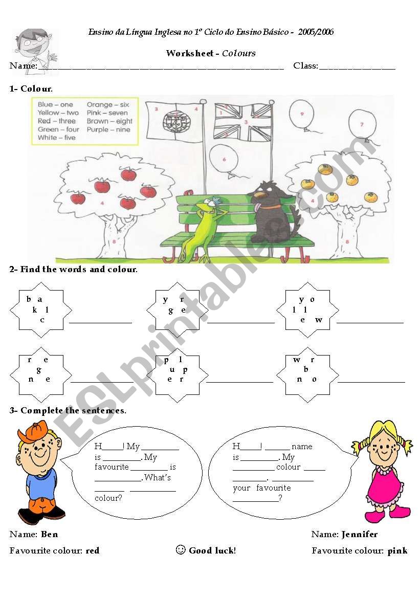 worksheet on colours worksheet
