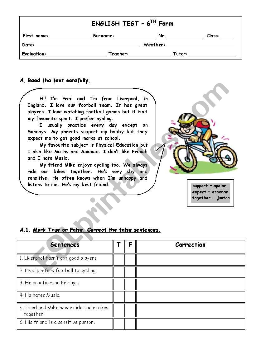 ENGLISH TEST_Gerunds, Likes and Dislikes, Public Places, Prepositions, Directions