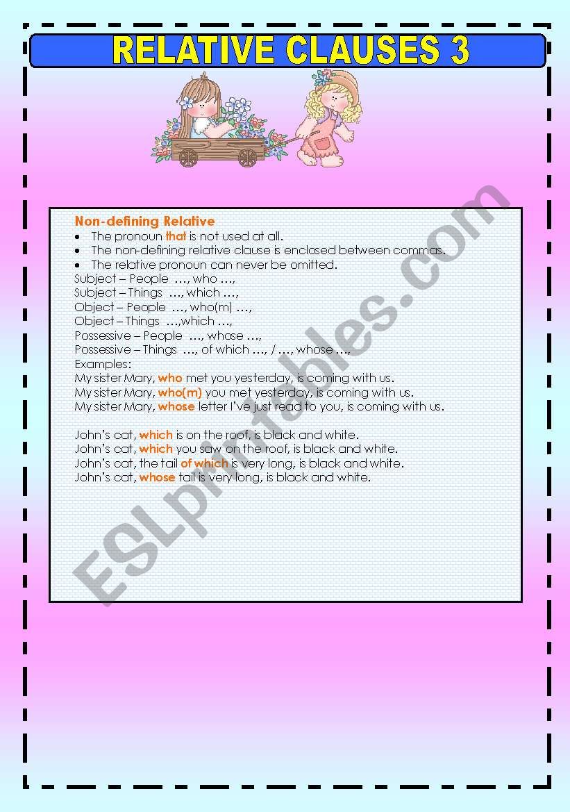 RELATIVE CLAUSES 3 worksheet