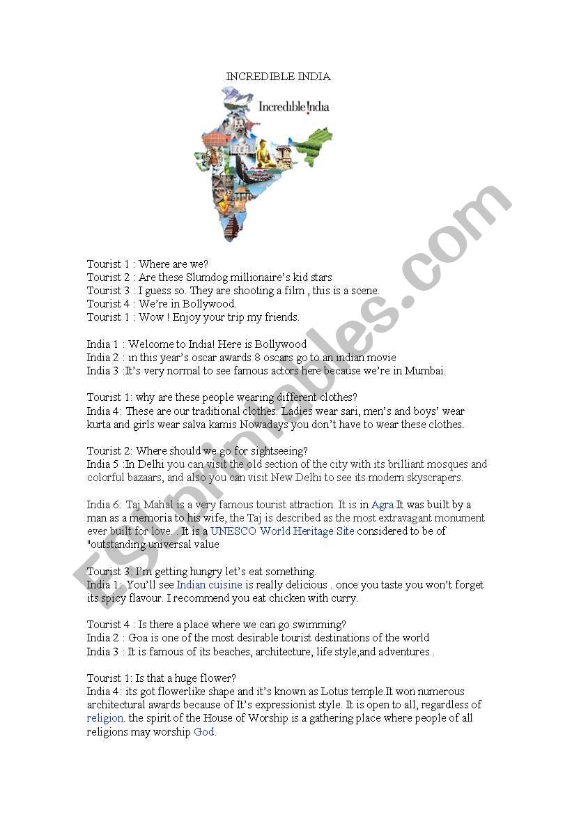 INCREDIBLE INDIA worksheet