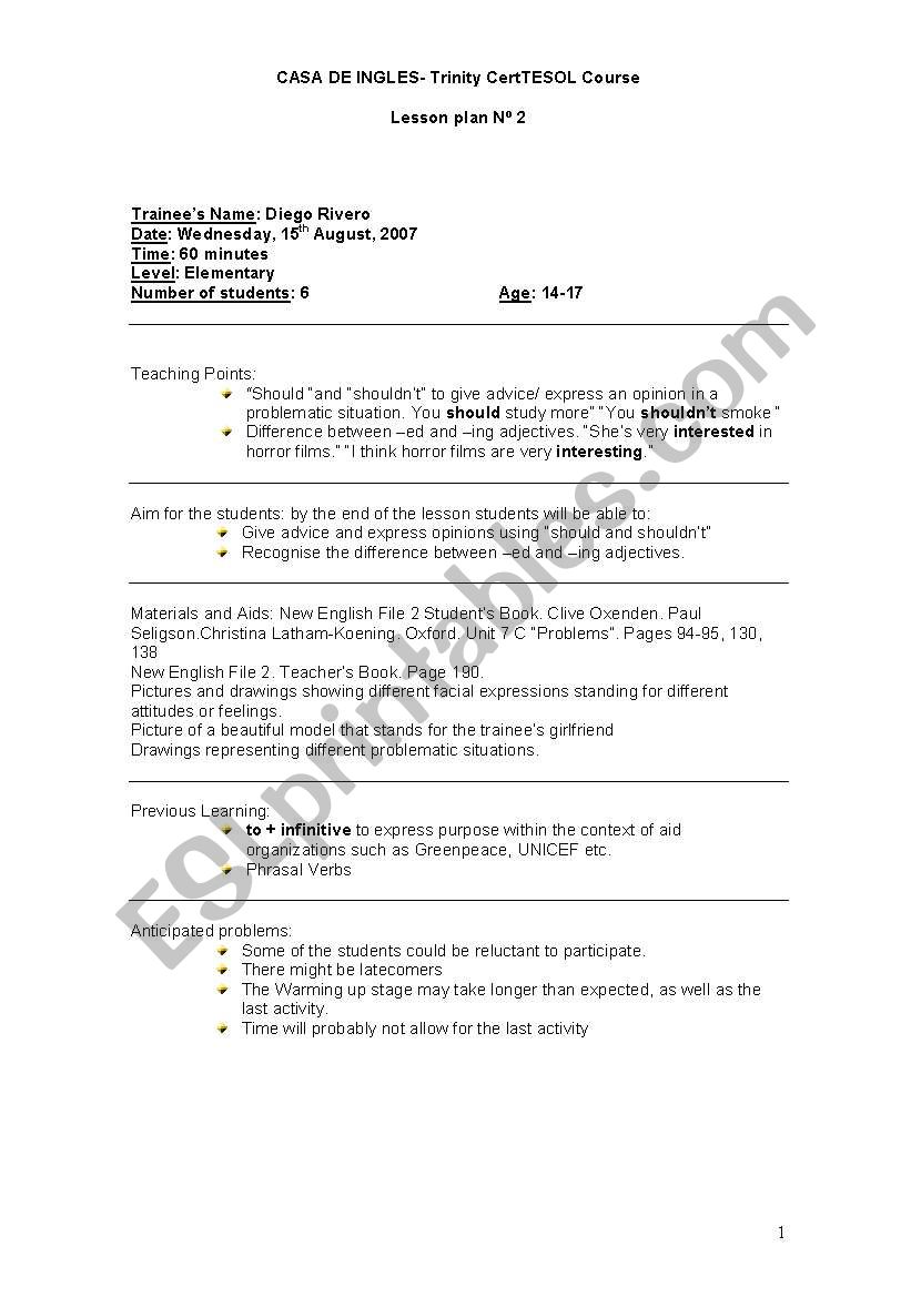 Lesson Plan worksheet