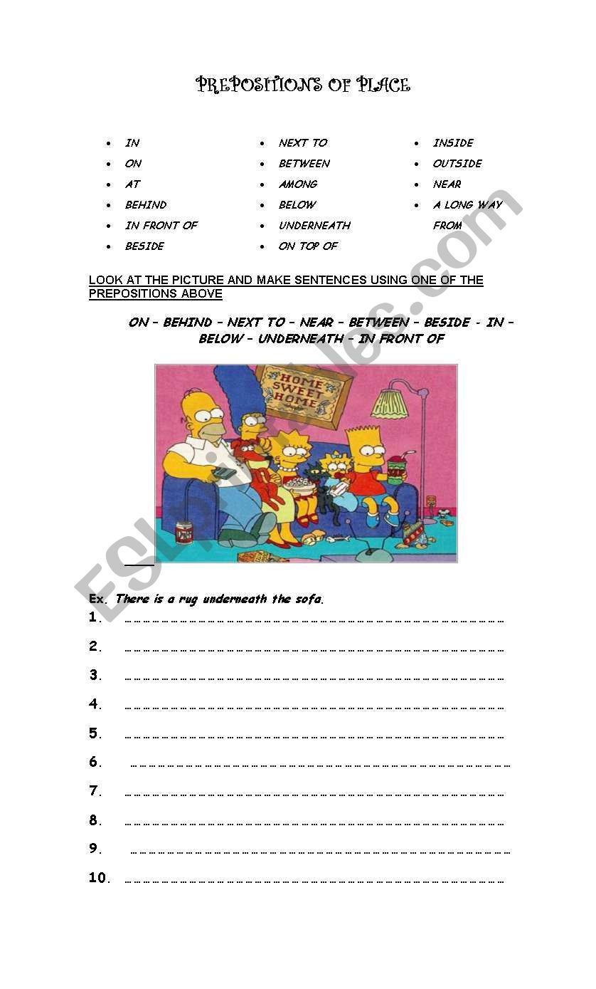 Prepositions of place worksheet