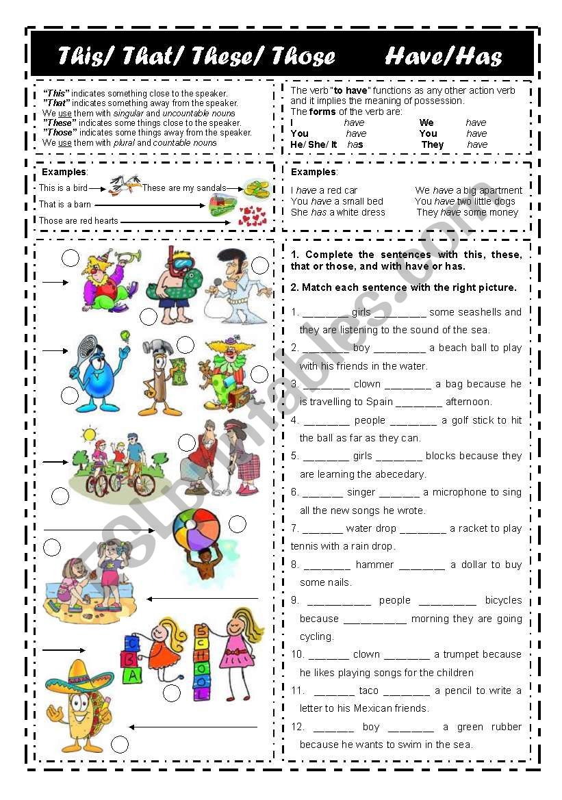 Demonstratives this that these & those. Verb to have (editable)