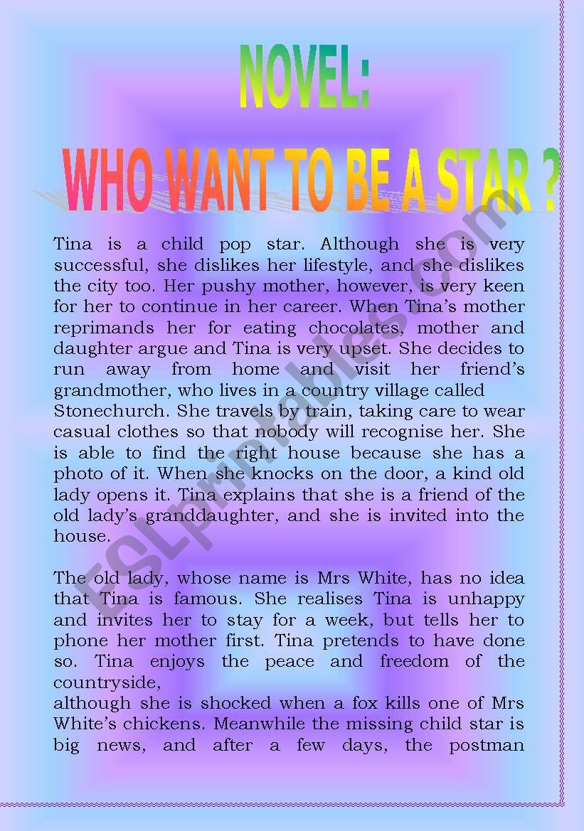 NOVEL: WHO WANR RO BE A STAR? worksheet