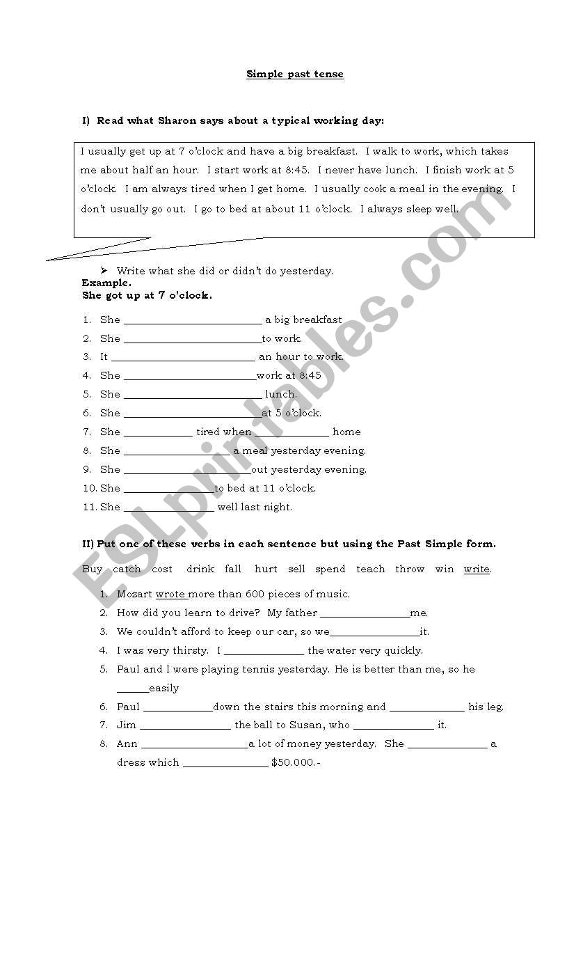 simple past tense worksheet