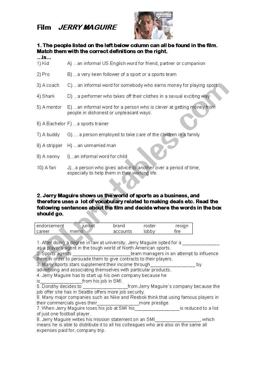 Jerry Maguire film worksheet worksheet