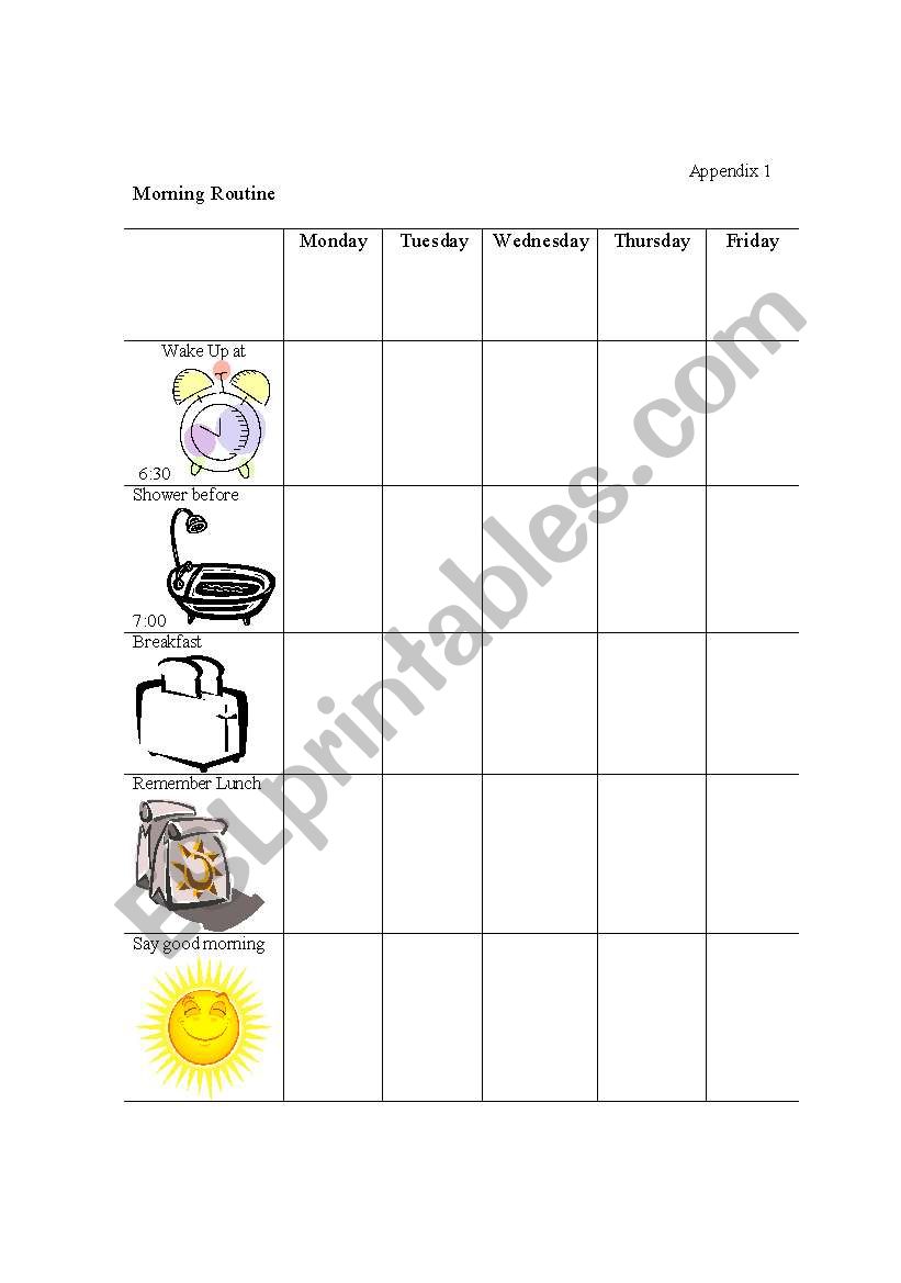 Morning routine worksheet