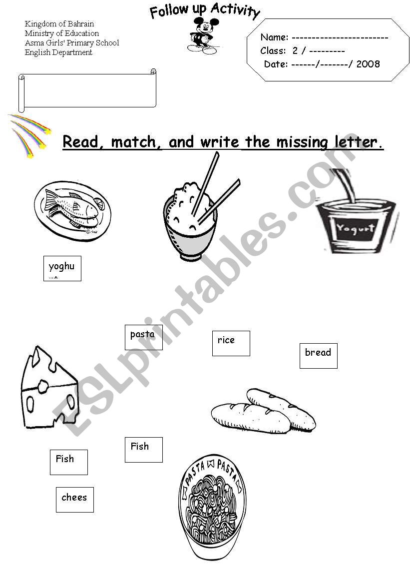 follow up activity on food worksheet