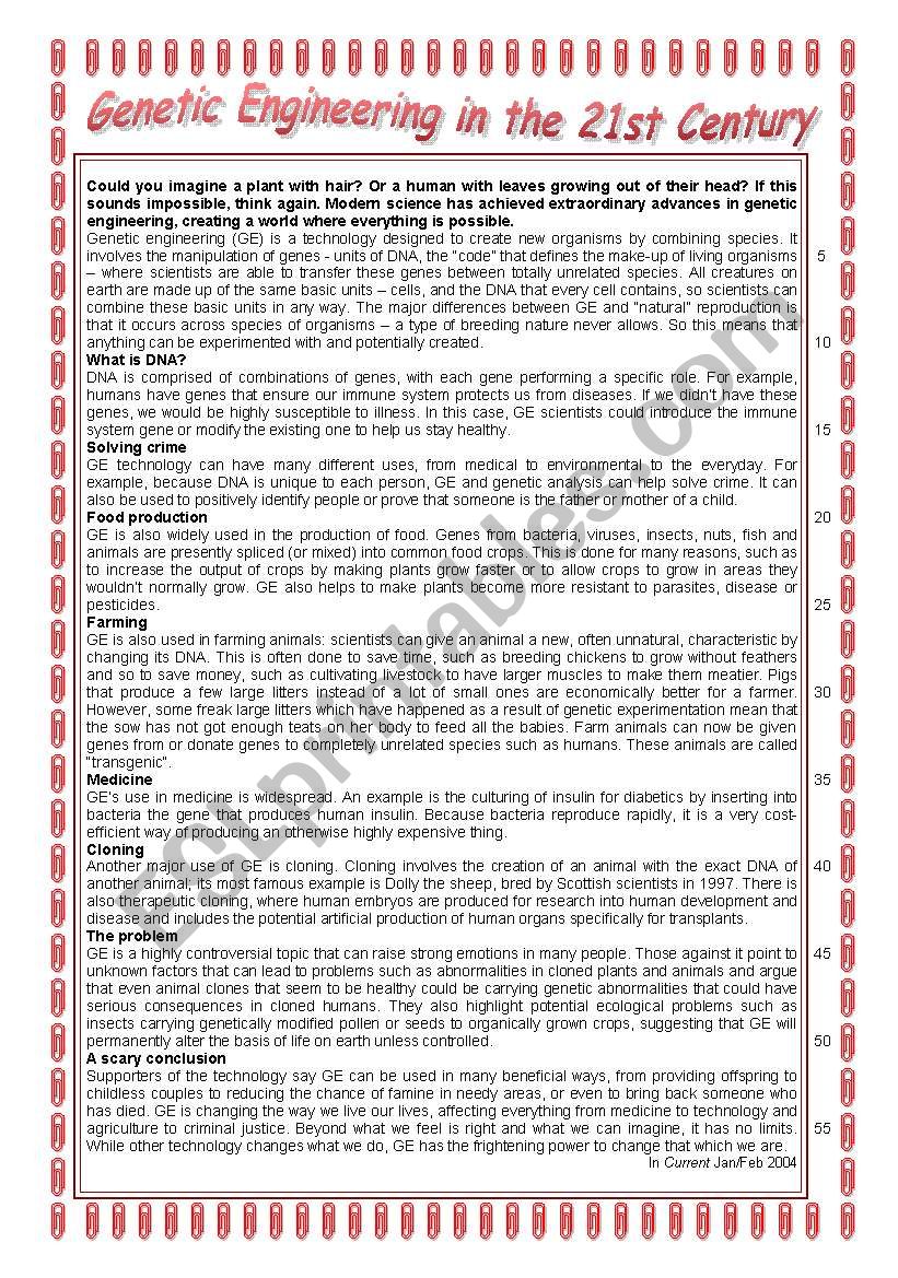 Genetic Engineering worksheet